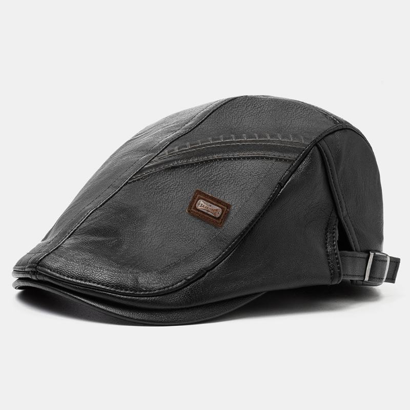 Męska Faux Leather Retro Casual Wzór W Paski Jednolity Kolor Skórzana CZapka Do Przodu Beret Hat