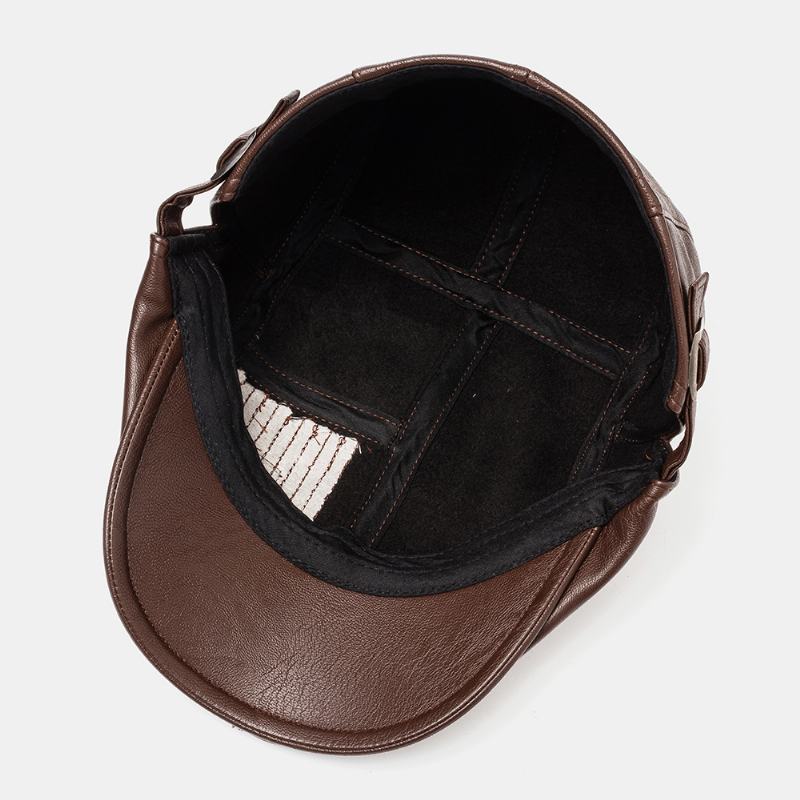Męska Faux Leather Retro Casual Wzór W Paski Jednolity Kolor Skórzana CZapka Do Przodu Beret Hat