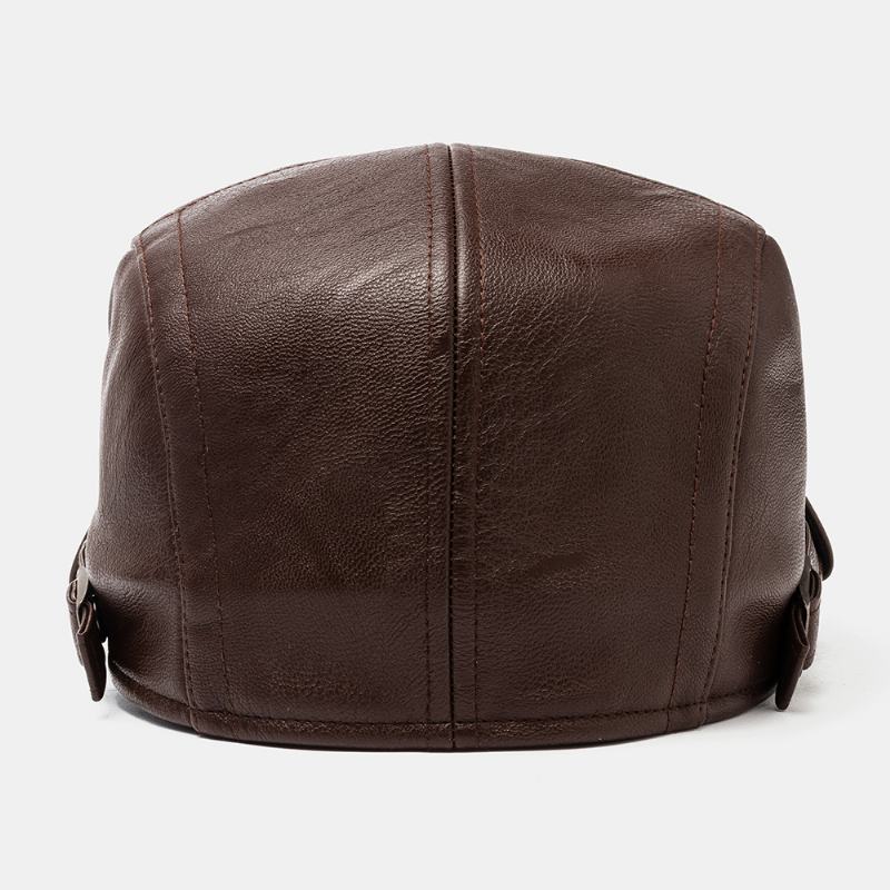 Męska Faux Leather Retro Casual Wzór W Paski Jednolity Kolor Skórzana CZapka Do Przodu Beret Hat