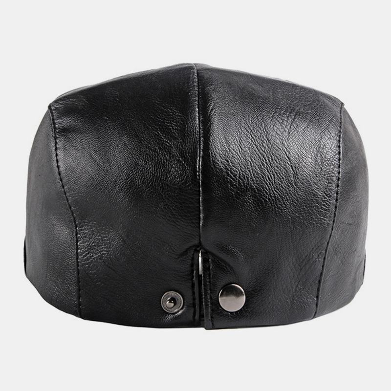 Męska Faux Leather Retro Solid Color British Style Forward Hat Beret Hat