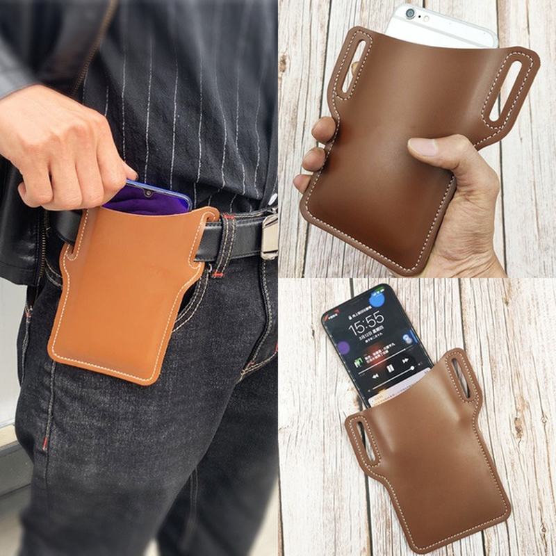 Męska Faux Leather Solid Color Phone Bag Retro Easy Carry Waist Bag Edc Belt Bag Z Szlufką Na Pasek