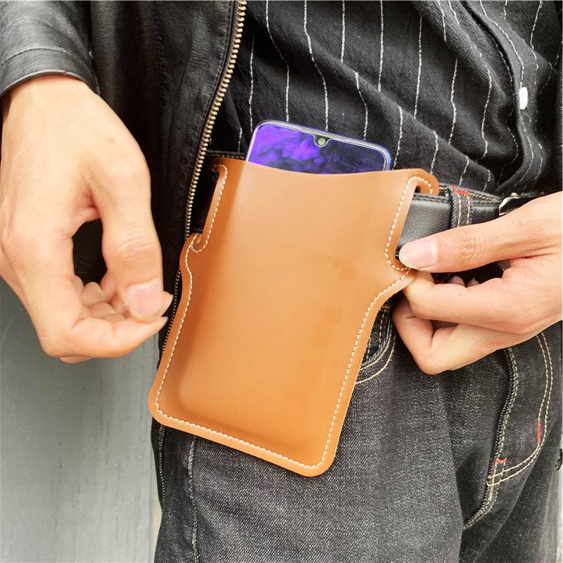 Męska Faux Leather Solid Color Phone Bag Retro Easy Carry Waist Bag Edc Belt Bag Z Szlufką Na Pasek