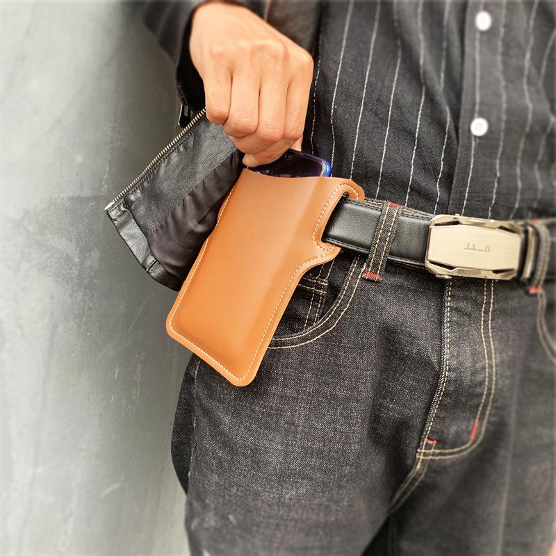 Męska Faux Leather Solid Color Phone Bag Retro Easy Carry Waist Bag Edc Belt Bag Z Szlufką Na Pasek