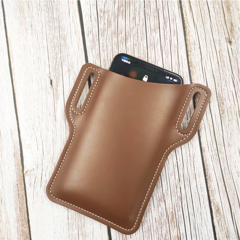 Męska Faux Leather Solid Color Phone Bag Retro Easy Carry Waist Bag Edc Belt Bag Z Szlufką Na Pasek