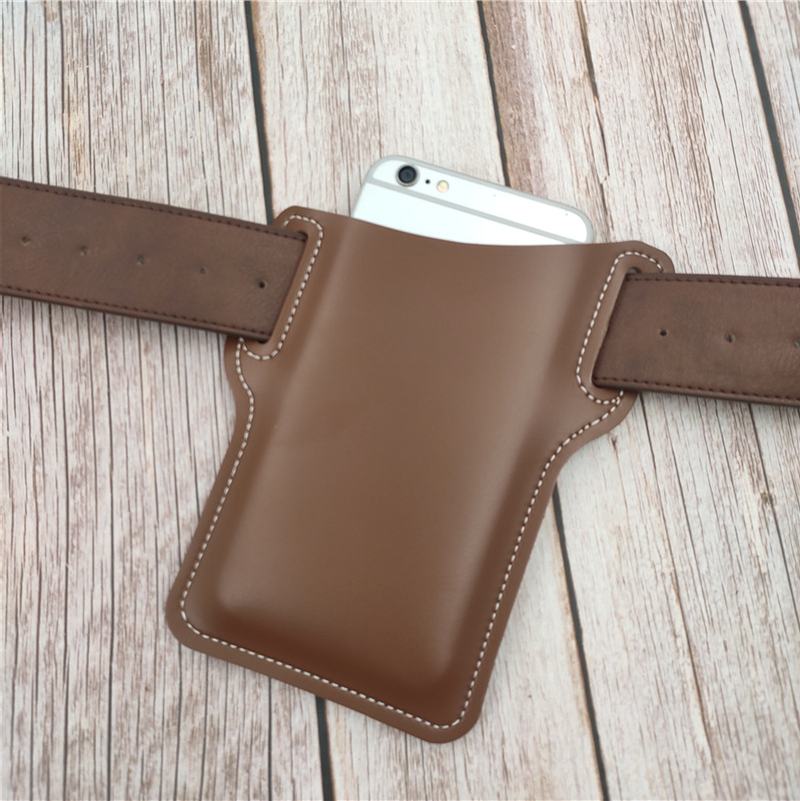 Męska Faux Leather Solid Color Phone Bag Retro Easy Carry Waist Bag Edc Belt Bag Z Szlufką Na Pasek