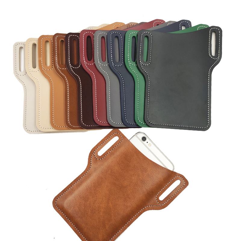 Męska Faux Leather Solid Color Phone Bag Retro Easy Carry Waist Bag Edc Belt Bag Z Szlufką Na Pasek