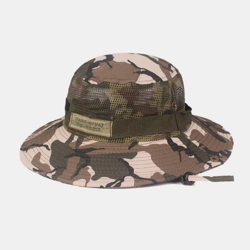 Męska Kamuflażowa Siatka Oddychająca Z Dużym Rondem Outdoor Mountaineing Sunshade Bucket Hat