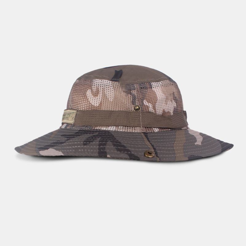 Męska Kamuflażowa Siatka Oddychająca Z Dużym Rondem Outdoor Mountaineing Sunshade Bucket Hat