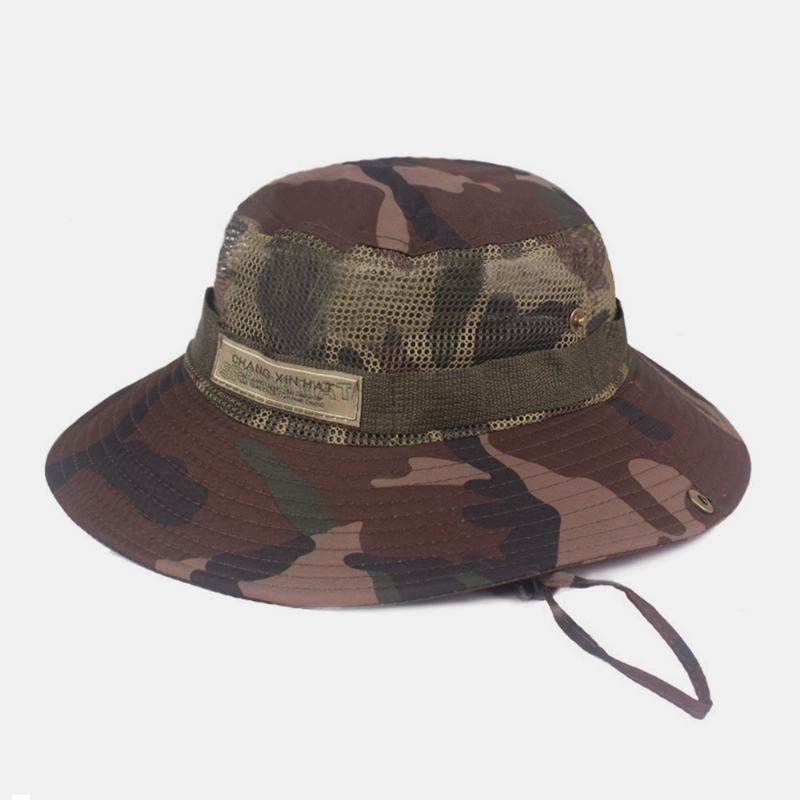 Męska Kamuflażowa Siatka Oddychająca Z Dużym Rondem Outdoor Mountaineing Sunshade Bucket Hat