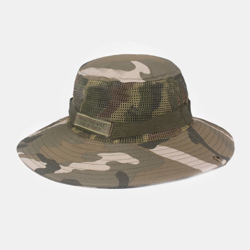 Męska Kamuflażowa Siatka Oddychająca Z Dużym Rondem Outdoor Mountaineing Sunshade Bucket Hat