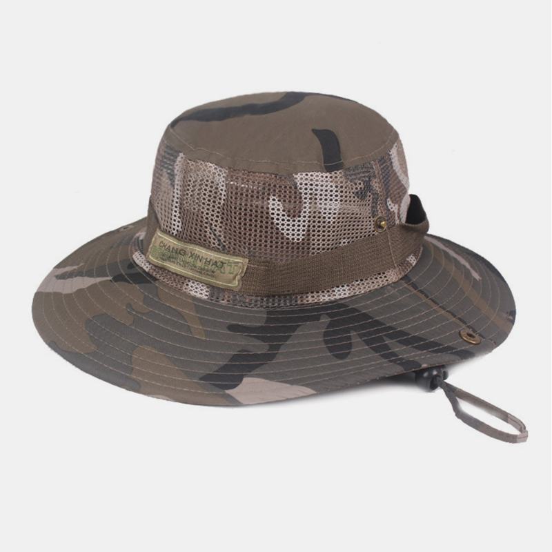 Męska Kamuflażowa Siatka Oddychająca Z Dużym Rondem Outdoor Mountaineing Sunshade Bucket Hat