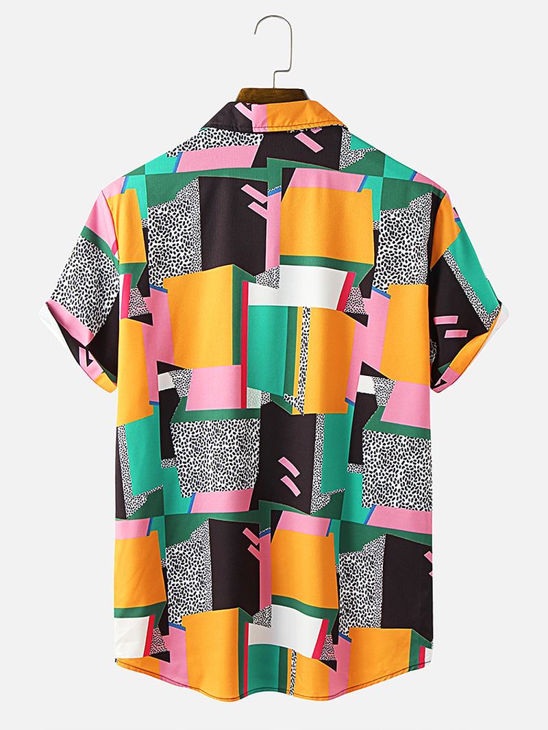 Męska Koszula Z Krótkim Rękawem W Kontrastowe Bloki Kolorów