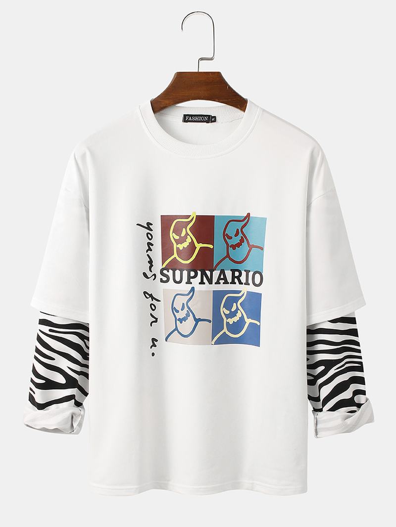 Męska Koszulka Z Długim Rękawem Z Nadrukiem Graficznym Zebra Patchwork Faux Twinset