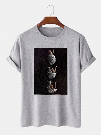 Męska Koszulka Z Krótkim Rękawem I Nadrukiem W 100% Bawełniana W Kosmiczny Kot