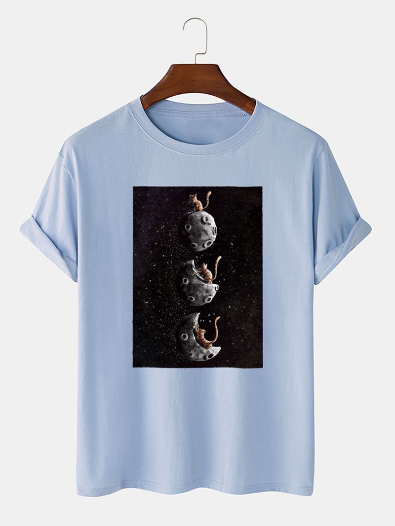 Męska Koszulka Z Krótkim Rękawem I Nadrukiem W 100% Bawełniana W Kosmiczny Kot