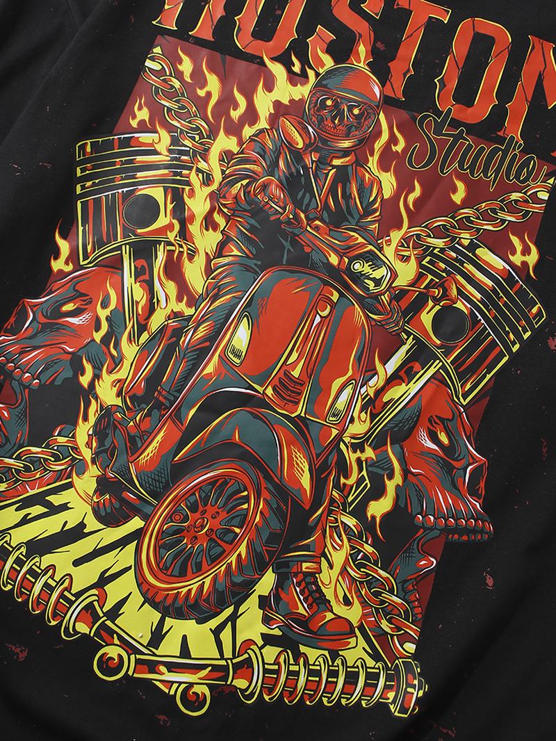 Męska Koszulka Z Krótkim Rękawem I Okrągłym Dekoltem Z Nadrukiem Ghost Rider Ze 100% Bawełny
