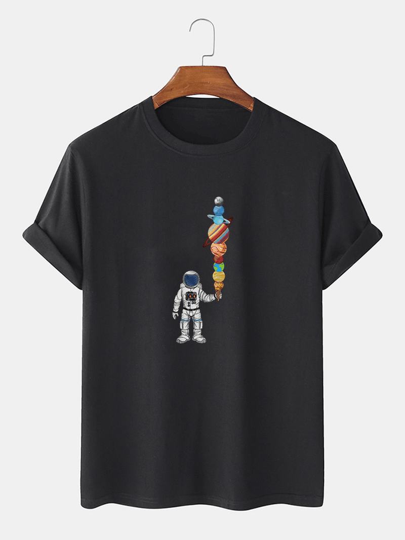 Męska Koszulka Z Nadrukiem Astronautów Z Lodami Na Co Dzień Lekka Cienka Koszulka