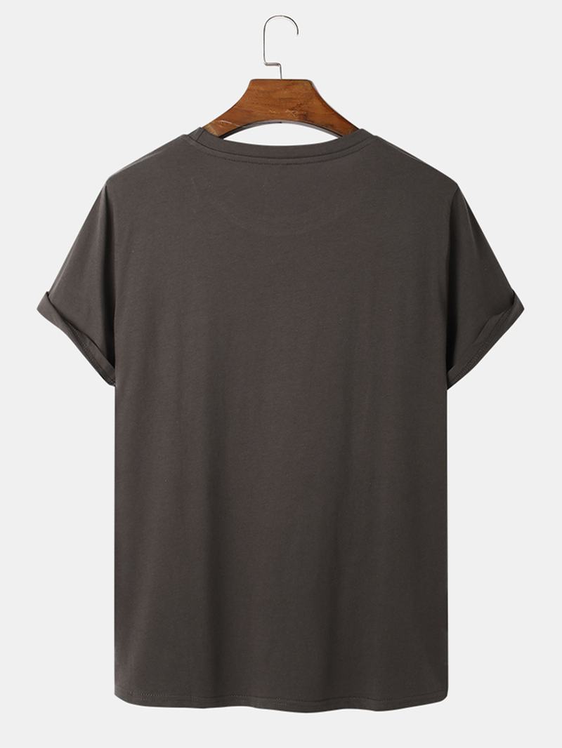 Męska Koszulka Z Nadrukiem W Klatce Piersiowej 100% Bawełny Z Okrągłym Dekoltem Codzienna Koszulka Z Krótkim Rękawem