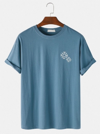 Męska Koszulka Z Okrągłym Dekoltem W Jednolitym Kolorze Z Nadrukiem W Płatki Śniegu