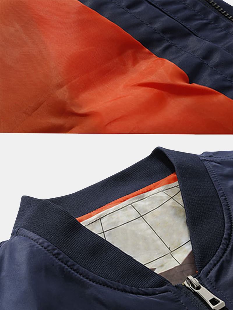Męska Kurtka Bomber Z Aplikacją W Stylu Vintage Z Zamkiem Błyskawicznym Z Kieszenią