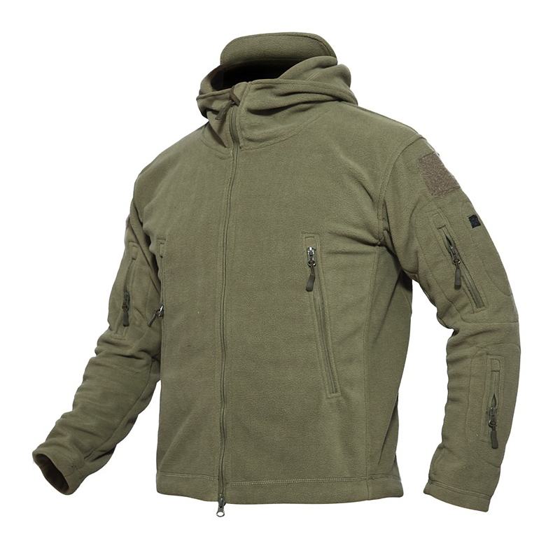 Męska Kurtka Z Ciepłego Polaru Outdoor Softshell Z Kapturem Wojskowa Taktyczna W Kolorze Zielonym