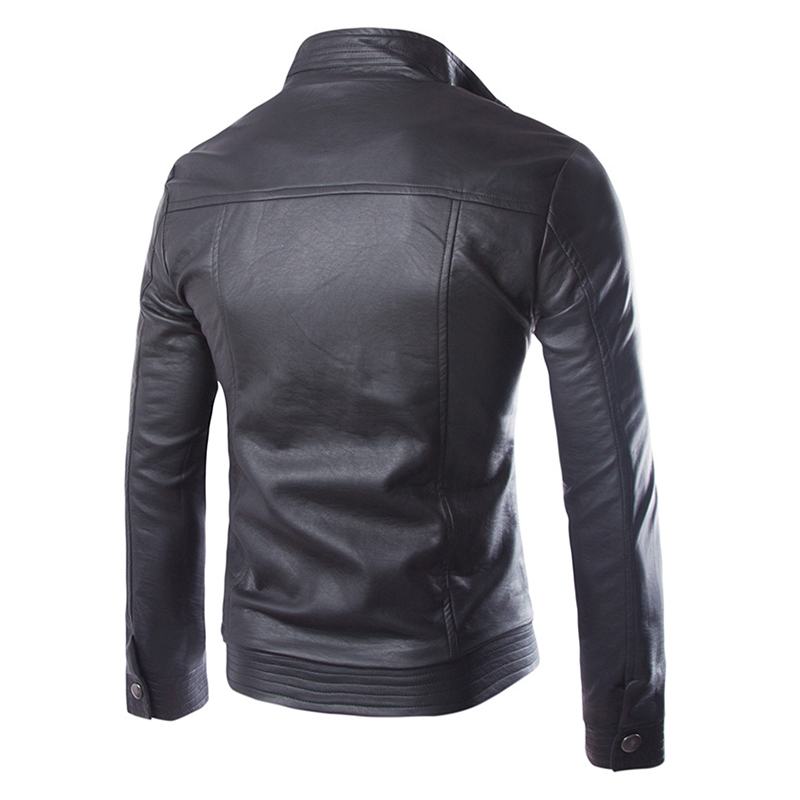 Męska Kurtka Ze Stójką Na Suwak W Kolorze CZarnym Biker Faux Leather