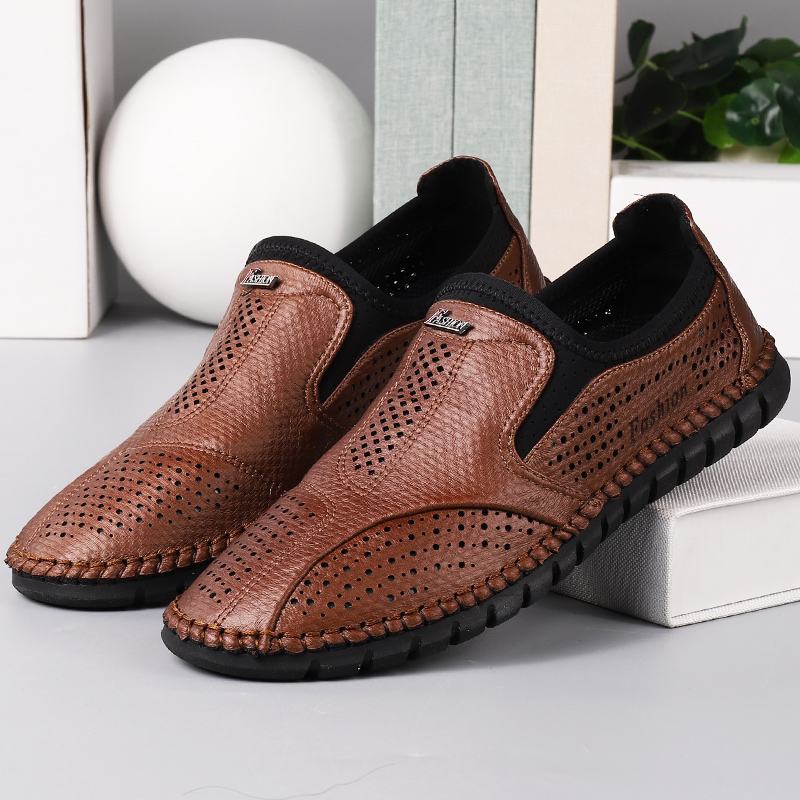 Męska Mikrofibra Hollow Out Oddychająca Miękka Podeszwa Slip On Business Casual Shoes