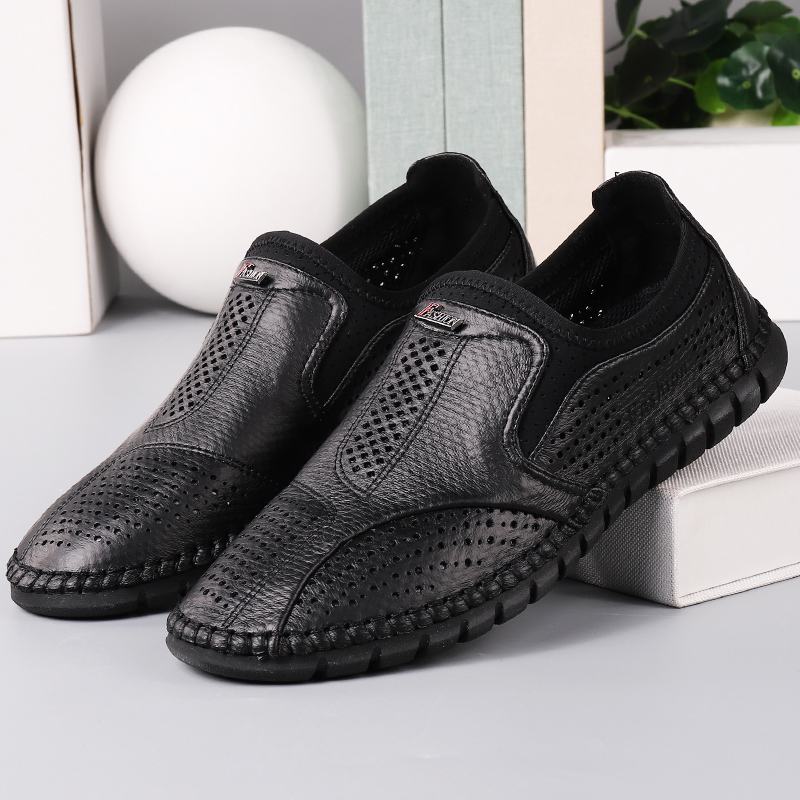 Męska Mikrofibra Hollow Out Oddychająca Miękka Podeszwa Slip On Business Casual Shoes