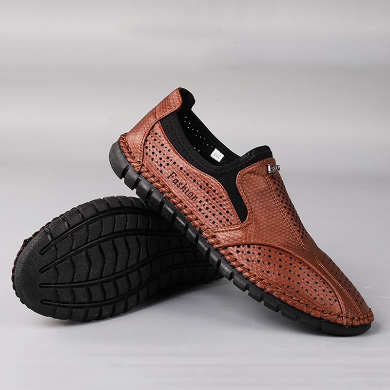 Męska Mikrofibra Hollow Out Oddychająca Miękka Podeszwa Slip On Business Casual Shoes