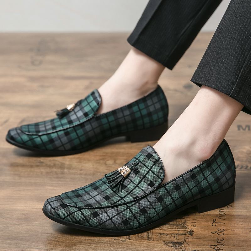 Męska Mikrofibra Oddychająca Krata Wzór Miękka Podeszwa Slip On Casual Business Shoes