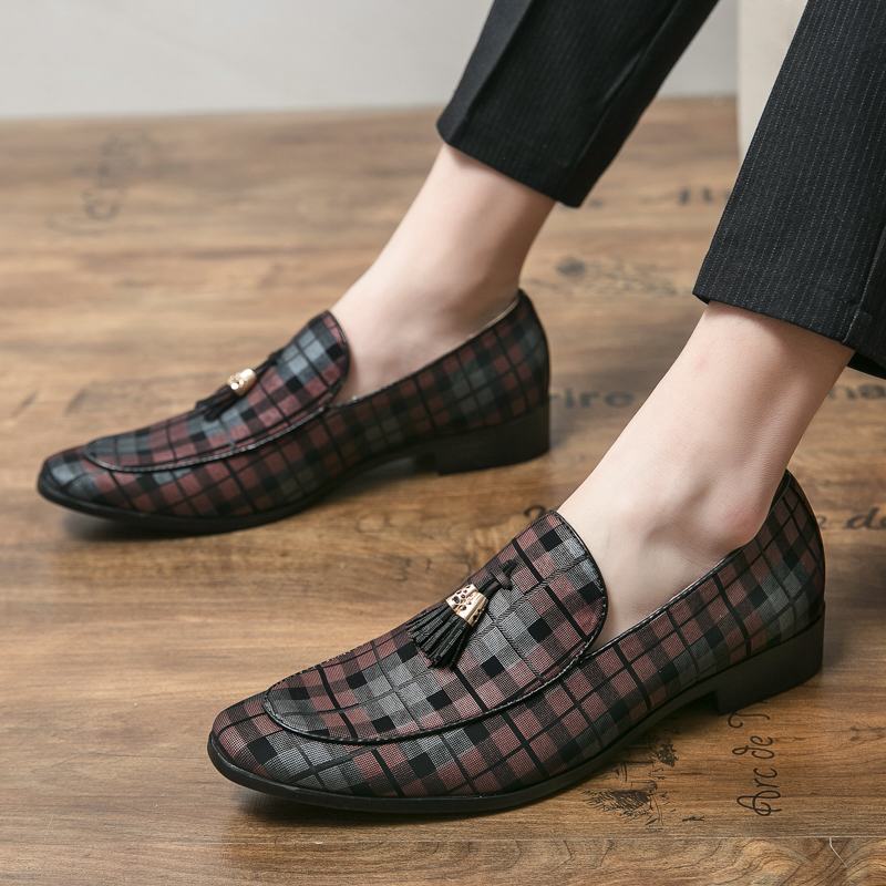 Męska Mikrofibra Oddychająca Krata Wzór Miękka Podeszwa Slip On Casual Business Shoes