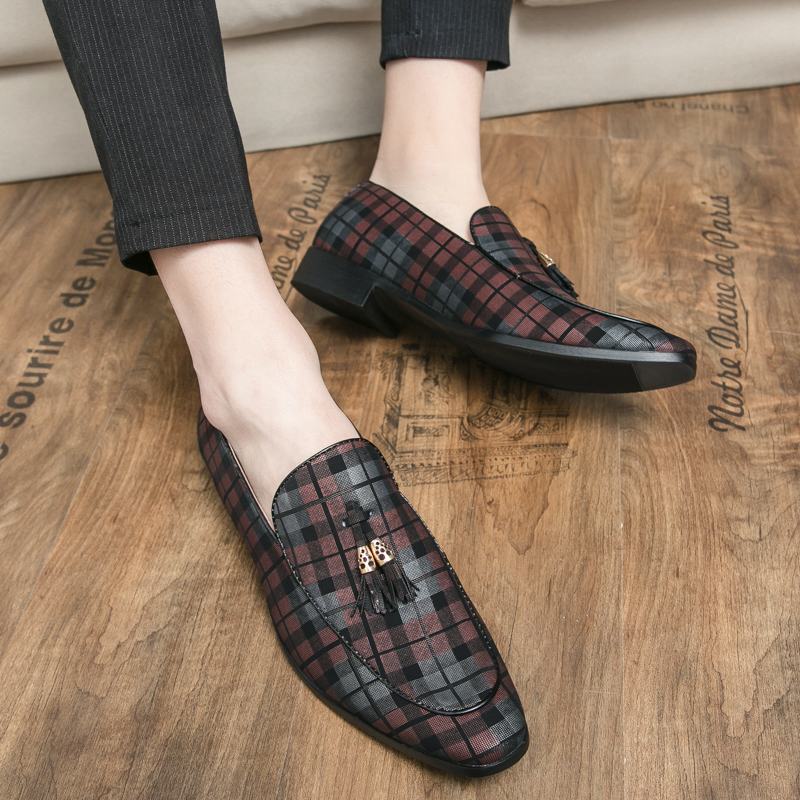 Męska Mikrofibra Oddychająca Krata Wzór Miękka Podeszwa Slip On Casual Business Shoes