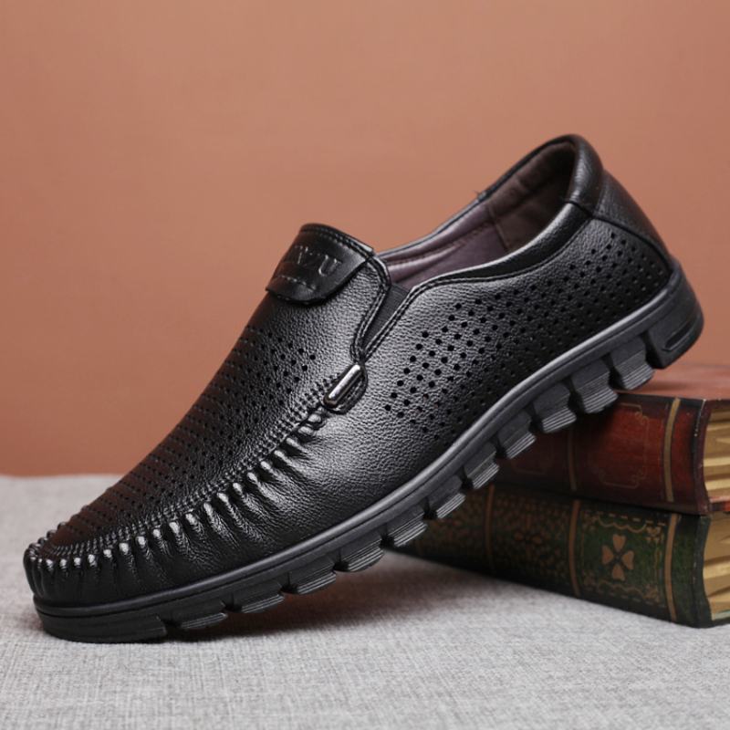 Męska Mikrofibra Oddychająca Wydrążona Antypoślizgowa Podeszwa Slip On Casual Shoes