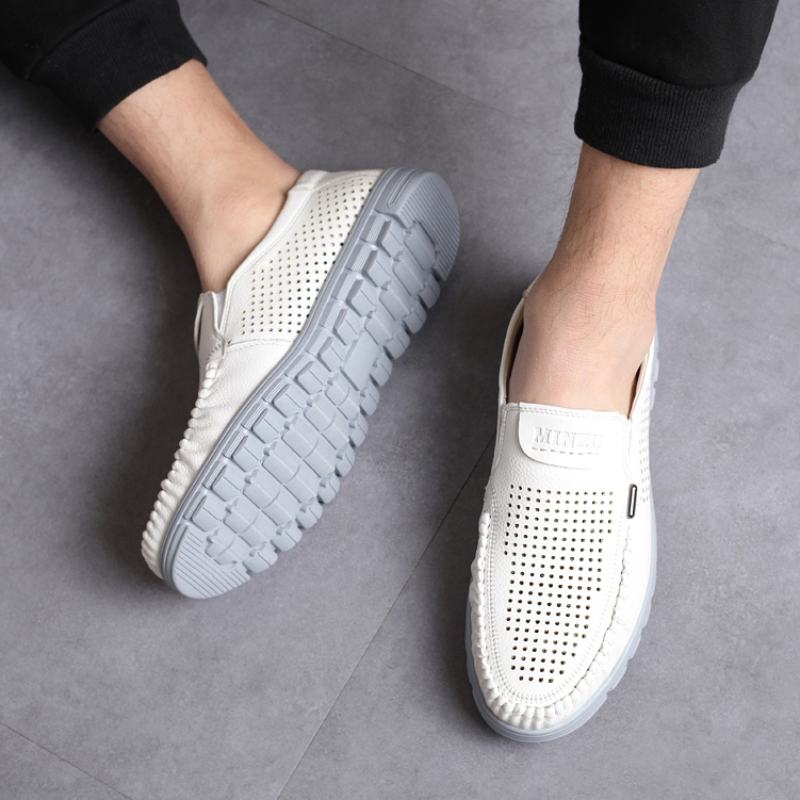 Męska Mikrofibra Oddychająca Wydrążona Antypoślizgowa Podeszwa Slip On Casual Shoes