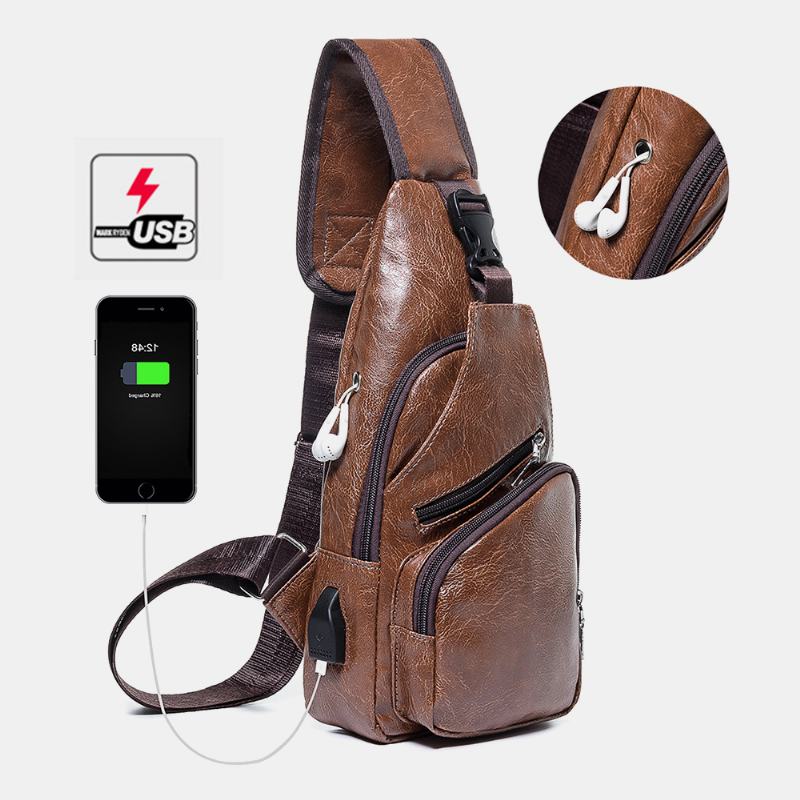 Męska Odporna Na Co Dzień Wodoodporna Antykradzieżowa Torba Na Klatkę Piersiową Otwór Na Słuchawki Port Ładowania Usb Design Multi-pocket Travel Daypack Torba Na Ramię