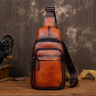 Męska Pierwsza Warstwa Skóry Bydlęcej Z Wieloma Kieszeniami I Antykradzieżową Torbą Na Klatkę Piersiową Torba Na Ramię Crossbody
