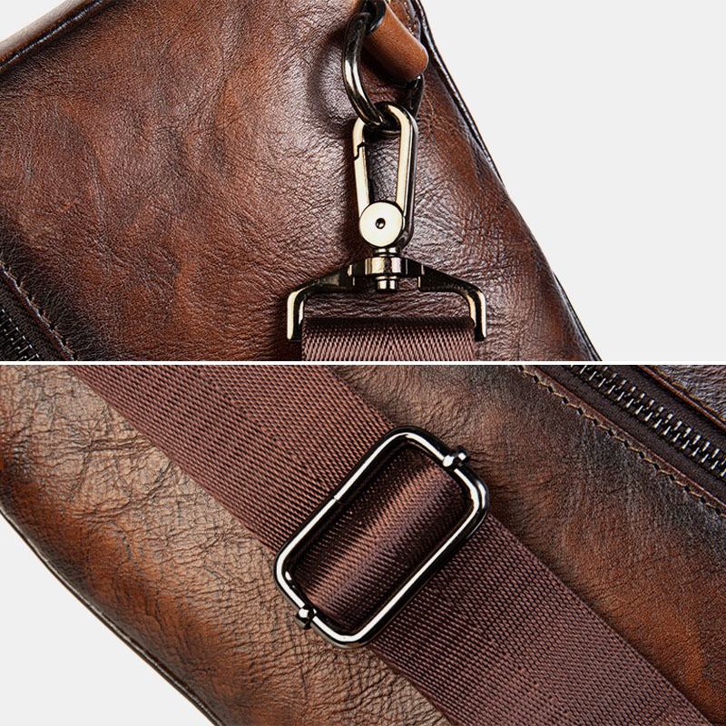 Męska Pierwsza Warstwa Skóry Bydlęcej Z Wieloma Kieszeniami I Antykradzieżową Torbą Na Klatkę Piersiową Torba Na Ramię Crossbody