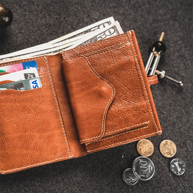 Męska Pierwsza Warstwa Skóry Wołowej Na Wiele Kart Etui Na Karty Retro Bifold Short Soft Leather Coin Purse Wallet