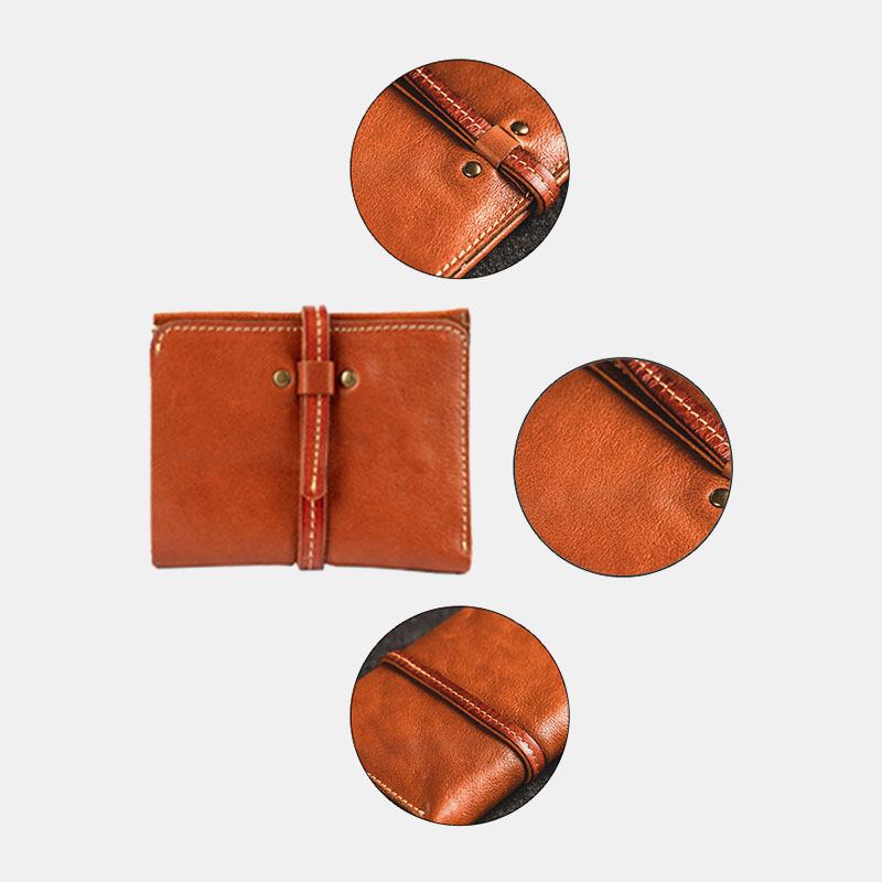 Męska Pierwsza Warstwa Skóry Wołowej Na Wiele Kart Etui Na Karty Retro Bifold Short Soft Leather Coin Purse Wallet