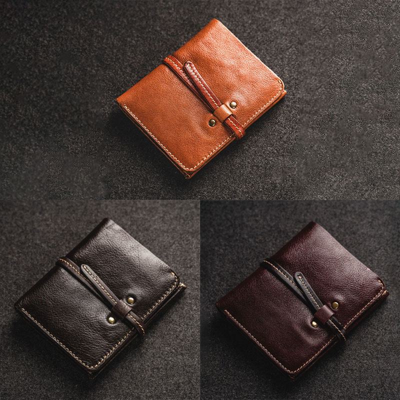 Męska Pierwsza Warstwa Skóry Wołowej Na Wiele Kart Etui Na Karty Retro Bifold Short Soft Leather Coin Purse Wallet