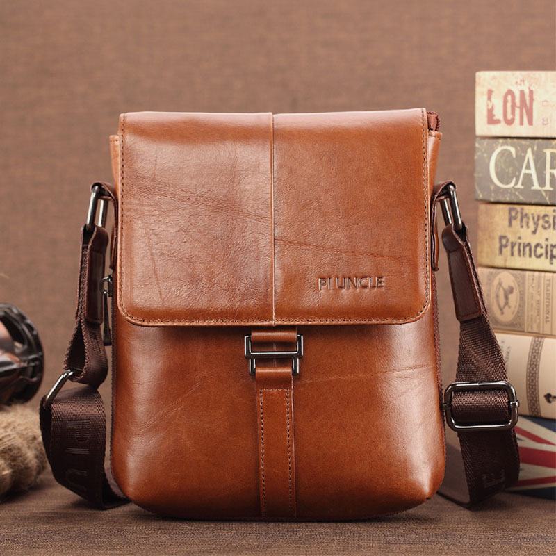 Męska Pierwsza Warstwa Skóry Wołowej Z Wieloma Kieszeniami Anti-theft Crossbody Torba Na Ramię Retro 7.9-calowa Torba Na Ipad