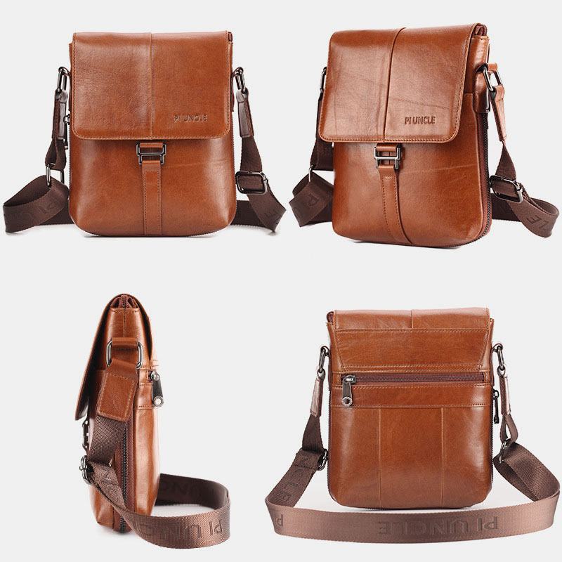 Męska Pierwsza Warstwa Skóry Wołowej Z Wieloma Kieszeniami Anti-theft Crossbody Torba Na Ramię Retro 7.9-calowa Torba Na Ipad