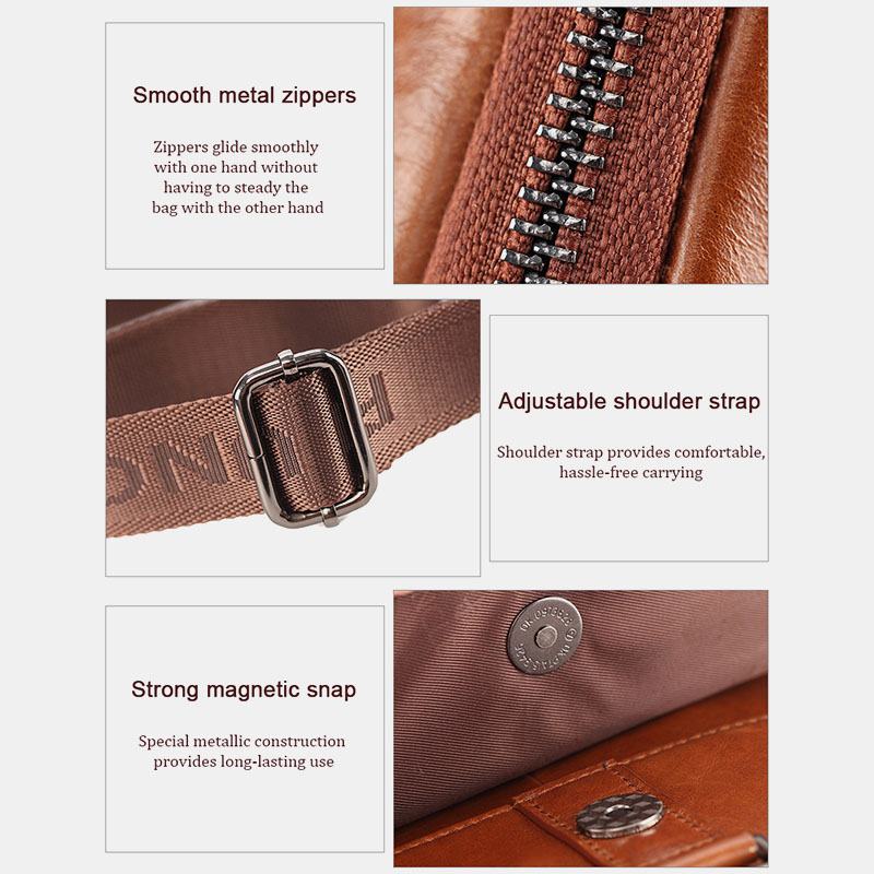 Męska Pierwsza Warstwa Skóry Wołowej Z Wieloma Kieszeniami Anti-theft Crossbody Torba Na Ramię Retro 7.9-calowa Torba Na Ipad