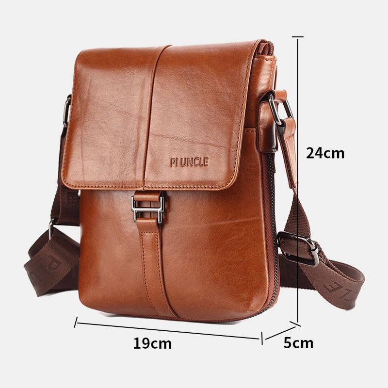 Męska Pierwsza Warstwa Skóry Wołowej Z Wieloma Kieszeniami Anti-theft Crossbody Torba Na Ramię Retro 7.9-calowa Torba Na Ipad