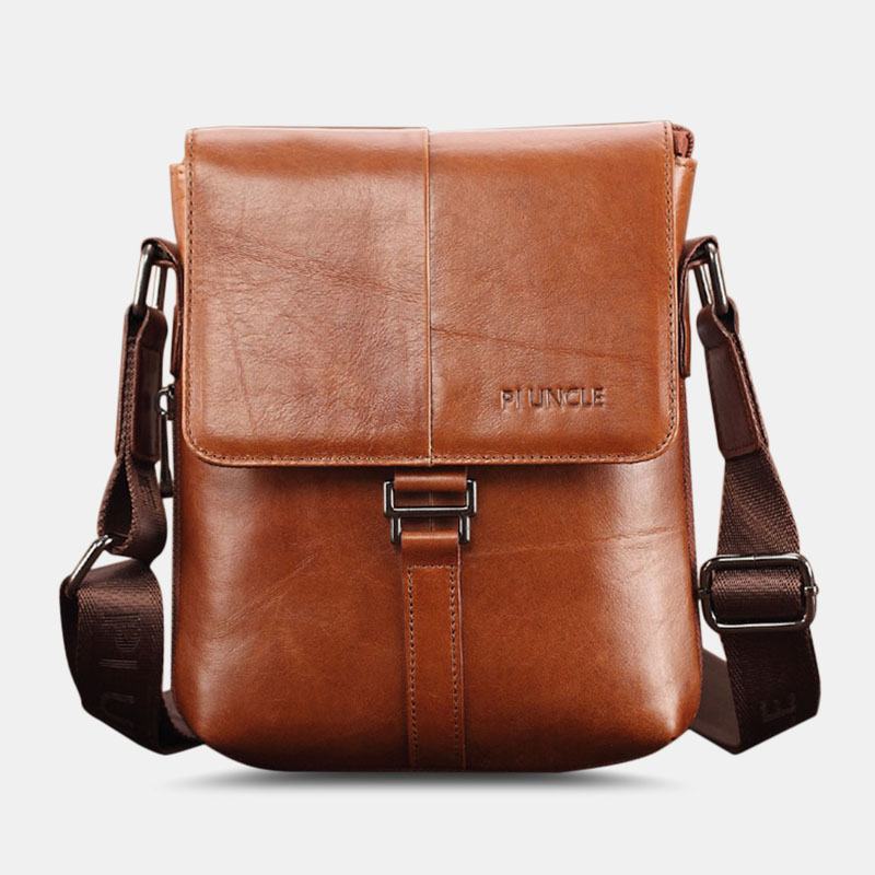 Męska Pierwsza Warstwa Skóry Wołowej Z Wieloma Kieszeniami Anti-theft Crossbody Torba Na Ramię Retro 7.9-calowa Torba Na Ipad