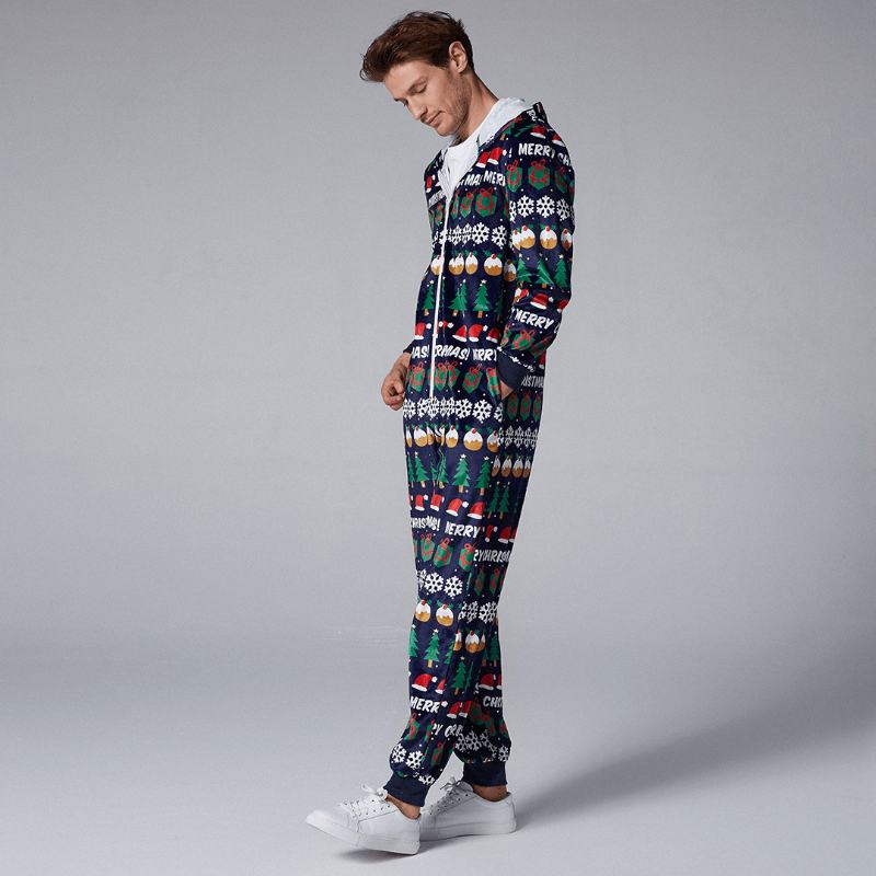 Męska Piżama Z Kapturem Onesies W Świąteczny Wzór