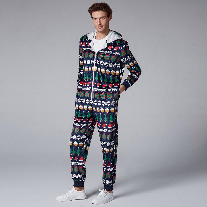 Męska Piżama Z Kapturem Onesies W Świąteczny Wzór