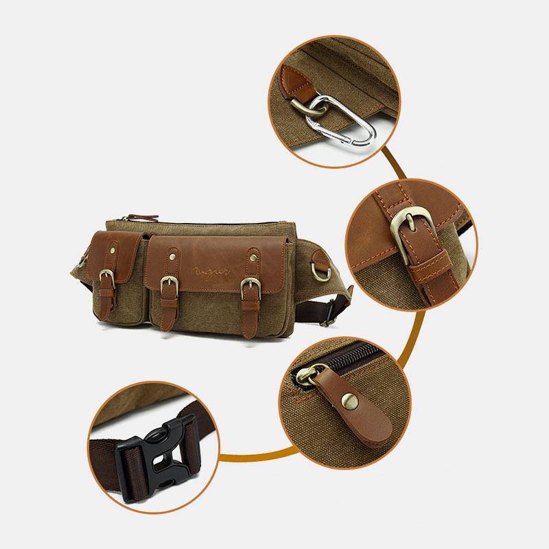 Męska Płócienna Torba Na Talię Wielofunkcyjna Kieszeń Na Zatrzask Outdoor Casual Chest Bag Torba Na Ramię