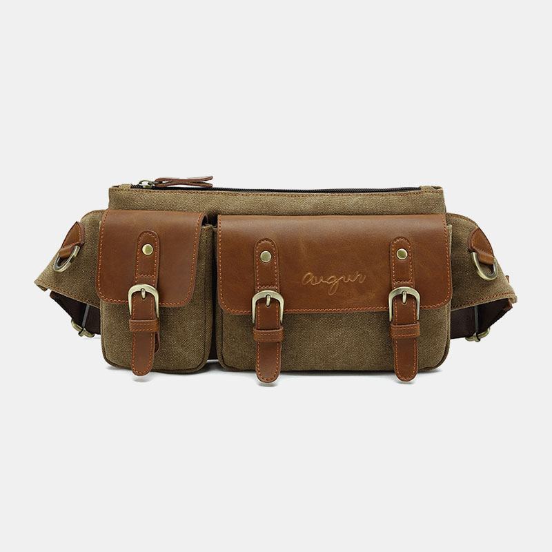 Męska Płócienna Torba Na Talię Wielofunkcyjna Kieszeń Na Zatrzask Outdoor Casual Chest Bag Torba Na Ramię