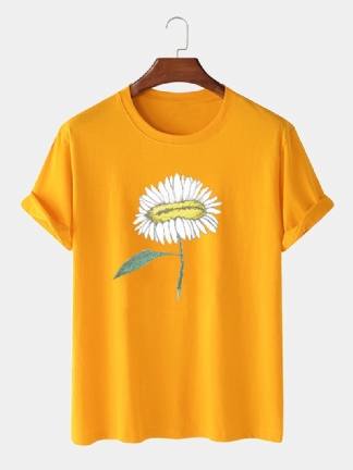 Męska Ręcznie Malowana Koszulka Z Nadrukiem Kwiatowym 100% Bawełniana Koszulka Z Okrągłym Dekoltem I Krótkim Rękawem